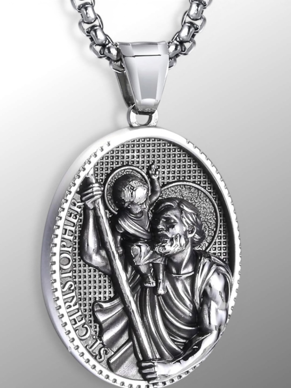 St. Christopher Pendant Necklace Silver Catholic Patron Saint of Travelers